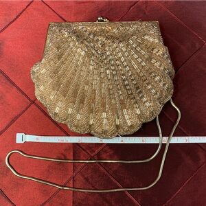 *SOLD* Vintage Y2K Rose Gold Beaded Special Occasion Evening Clam Shell Purse